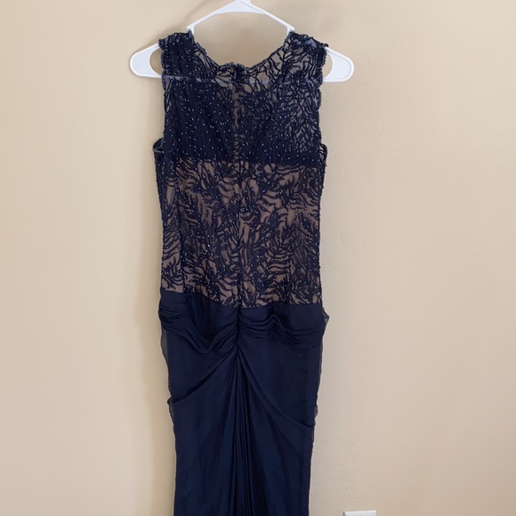 Tadashi Shoji Navy Silk Beaded Gown - Picture 8 of 11
